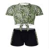 Hansber Kids Girls 2 Piece Gymnastics/Athletic/Running Tracksuit Short Sleeves Tie Knot Tee Shirt with Bottoms Chartreuse 4 Years view 1