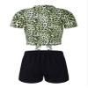 Hansber Kids Girls 2 Piece Gymnastics/Athletic/Running Tracksuit Short Sleeves Tie Knot Tee Shirt with Bottoms Chartreuse 4 Years view 2