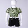 Hansber Kids Girls 2 Piece Gymnastics/Athletic/Running Tracksuit Short Sleeves Tie Knot Tee Shirt with Bottoms Chartreuse 4 Years view 3