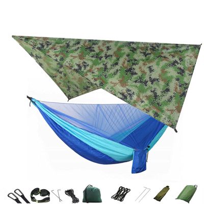 Camping Hammock Net and Hammock Canopy Portable Nylon for Hiking Camping Survival Travel Camoufandlightblue