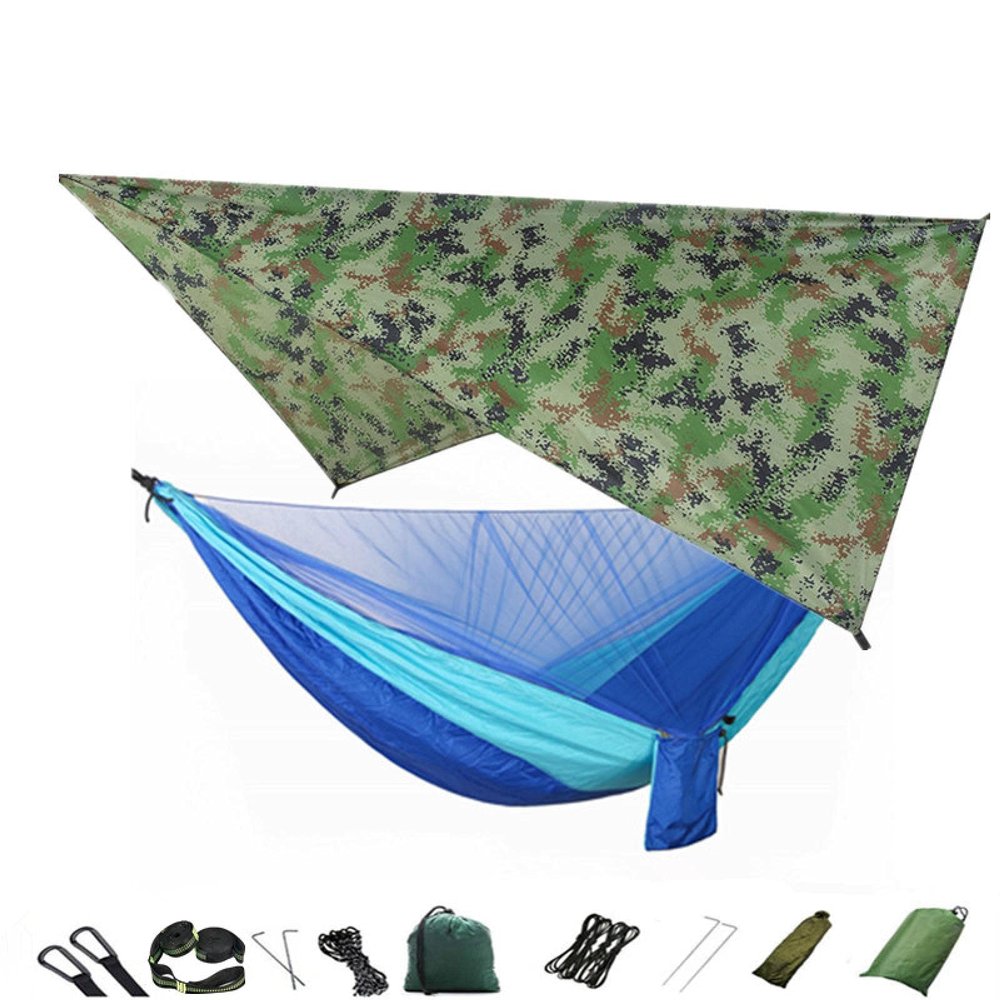 Camping Hammock Net and Hammock Canopy Portable Nylon for Hiking Camping Survival Travel Camoufandlightblue