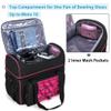 DSLEAF Bowling Bag for 2 Balls, Bowling Tote with Wooden Bowling Cups and Padded Divider for Double Ball and A Pair of Bowling Shoes Up to Mens 16 and Extra Essentials (Patent Design), Bag Only view 2
