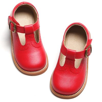 Otter MOMO Toddler Little Girls Oxford Shoes Mary Jane Flat T-Strap School Uniform Party Red Dress Shoes Size 11