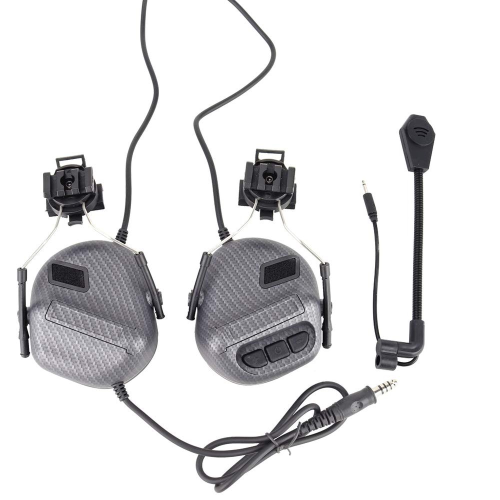 Outdoor Airsoft Shooting Combat Fast Helmet Wing Rail Side Rail Mount Tactical Headset - Carbon Fiber with Noise Reduction Function