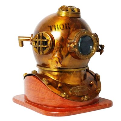 Scuba Antique Diving Helmet US Navy Mark V Deep SCA Helmet Mark-V On Wooden Base 18" Rustic Vintage Home Decor Gifts