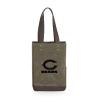 PICNIC TIME NFL Chicago Bears 2 Bottle Insulated Wine Bag - Distressed Waxed Canvas Wine Tote Bag - Wine Gift Bag, (Khaki Green with Beige Accents) view 1