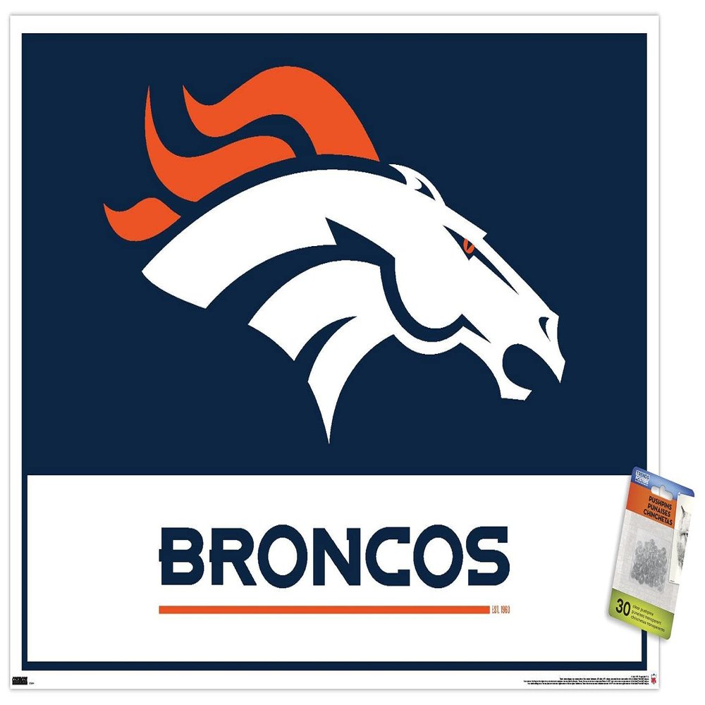 Trends International NFL Denver Broncos - Logo 21 Wall Poster, 22.37" x 34.00", Poster & Push Pin Bundle
