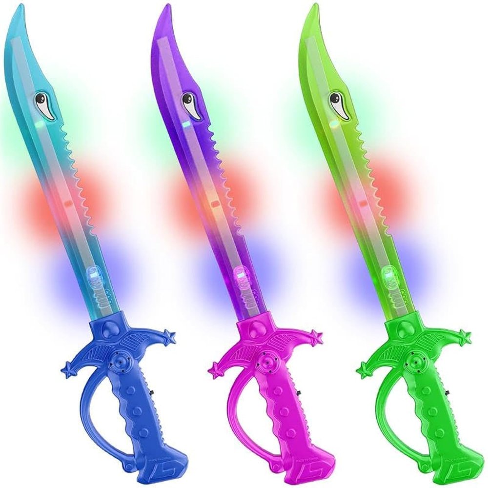 ArtCreativity Light Up Shark Swords for Kids, Halloween Costume Accessories, Halloween Light Up Toys, Set of 3, 15 Inch Toy Sword with Flashing LED Lights, Great Toy Sword for Kids