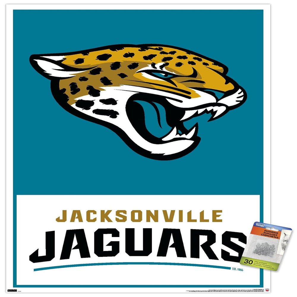Trends International NFL Jacksonville Jaguars - Logo 21 Wall Poster, 22.37" x 34.00", Premium Poster & Push Pin Bundle