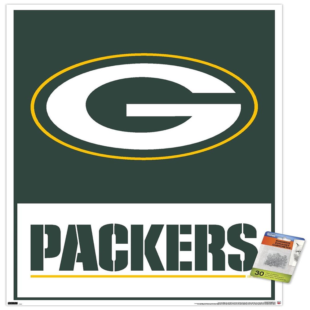 Trends International NFL Green Bay Packers - Logo 21 Wall Poster, 22.37" x 34.00", Poster & Push Pin Bundle
