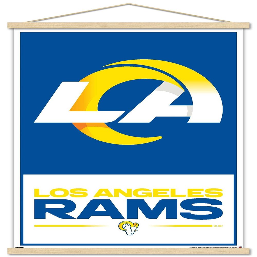 Trends International NFL Los Angeles Rams - Logo 21 Wall Poster with Magnetic Frame, 34L x 22.4W, Print and Beechwood Hanger Bundle