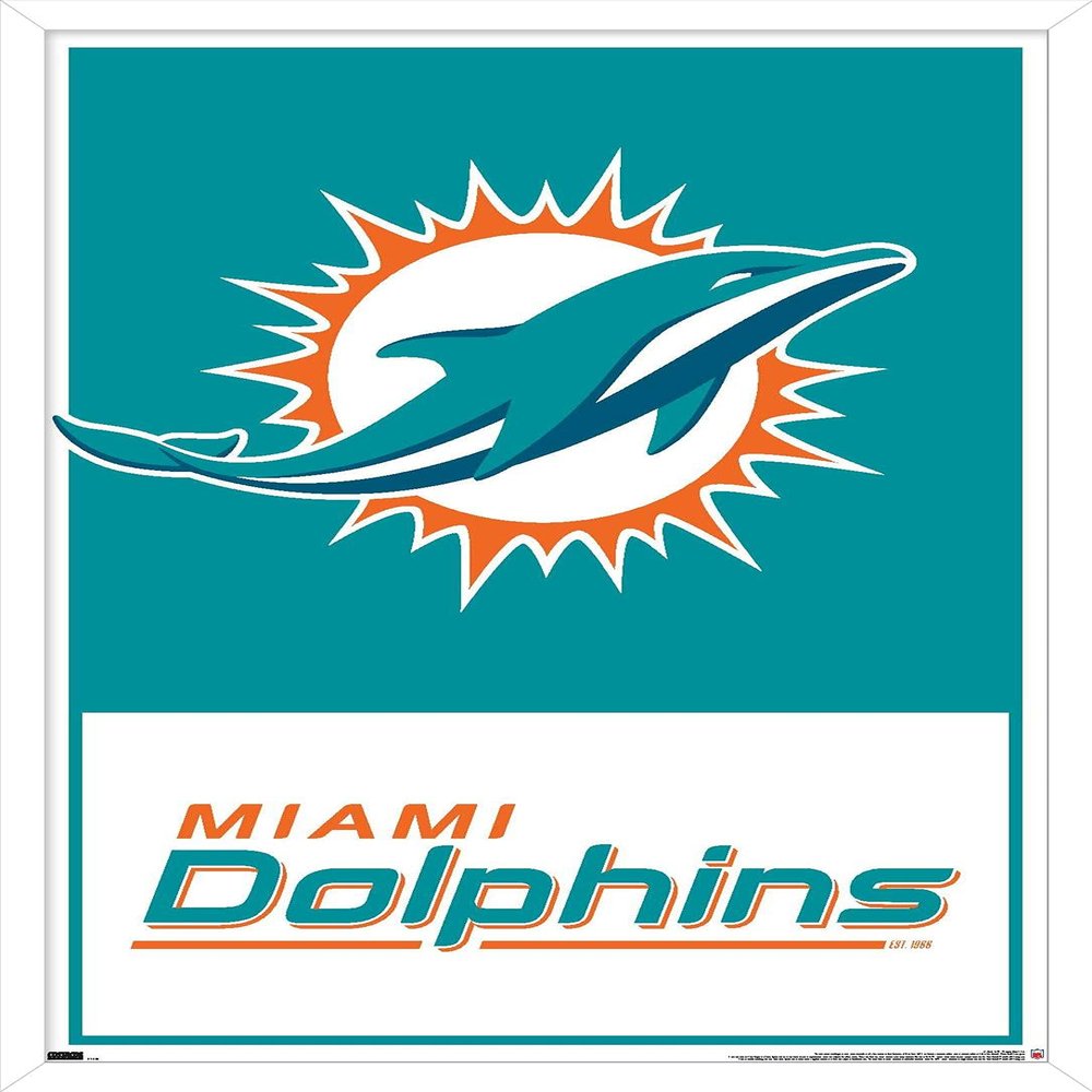 NFL Miami Dolphins - Logo 21 Wall Poster, 22.4L" x 14.7W", White Framed Version
