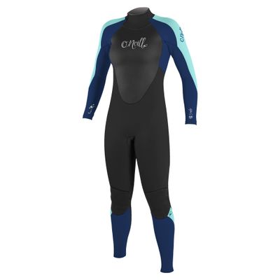O'Neill Women's Epic 3/2mm Back Zip Full Wetsuit, Black/Navy/Seaglass, 12