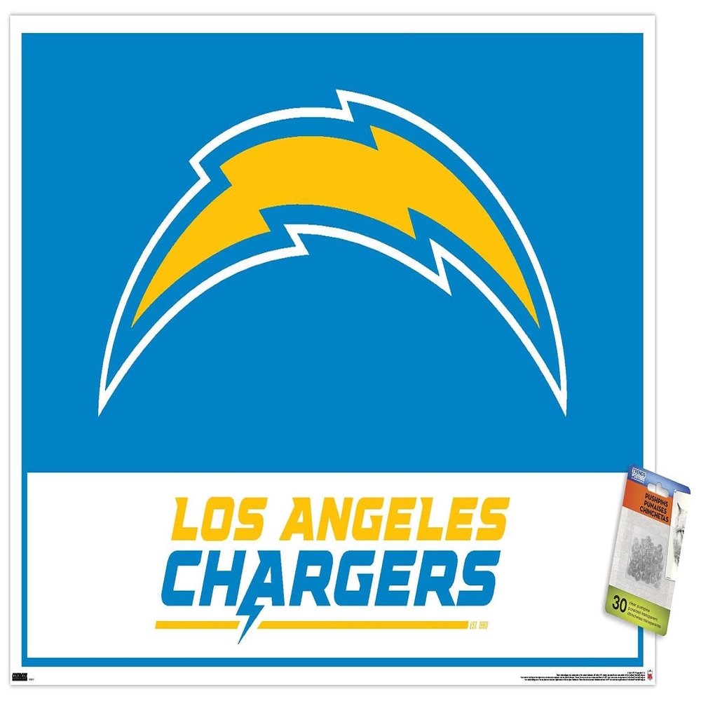 Trends International NFL Los Angeles Chargers - Logo 21 Wall Poster, 22.37" x 34.00", Poster & Push Pin Bundle