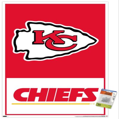 Trends International NFL Kansas City Chiefs - Logo 21 Wall Poster, 22.37" x 34.00", Premium Poster & Push Pin Bundle