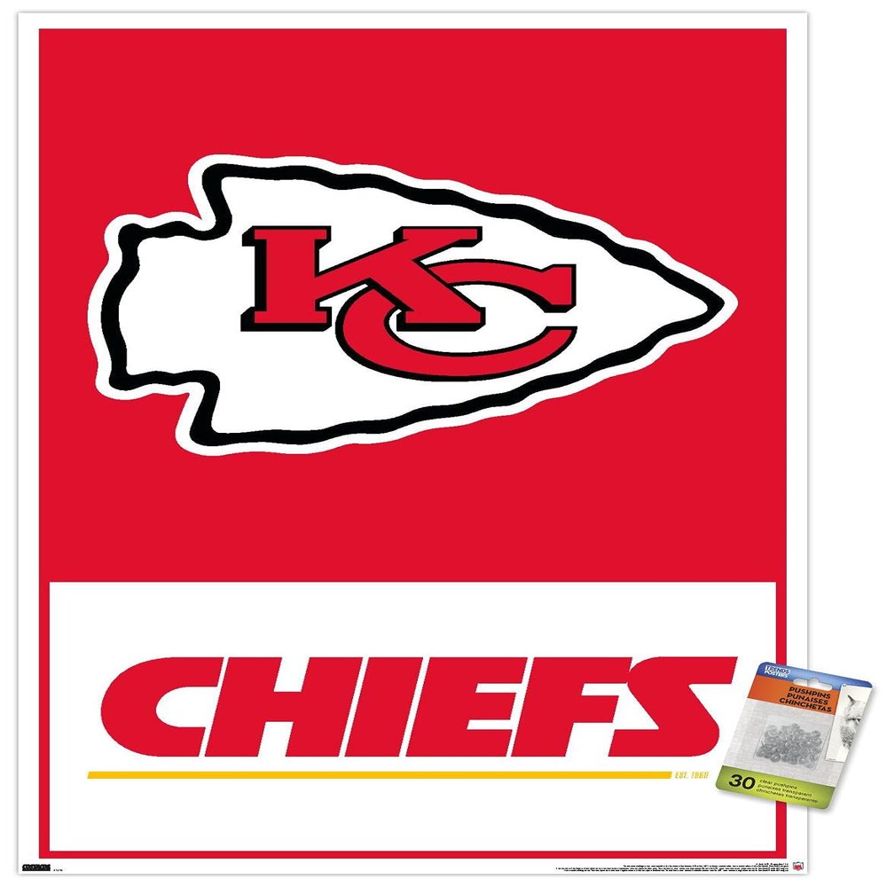 Trends International NFL Kansas City Chiefs - Logo 21 Wall Poster, 22.37" x 34.00", Premium Poster & Push Pin Bundle
