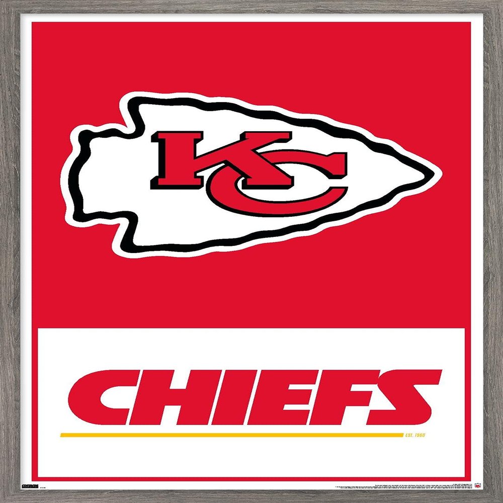 Trends International NFL Kansas City Chiefs - Logo 21 Wall Poster, 34L x 22.4W, Barnwood Framed Version