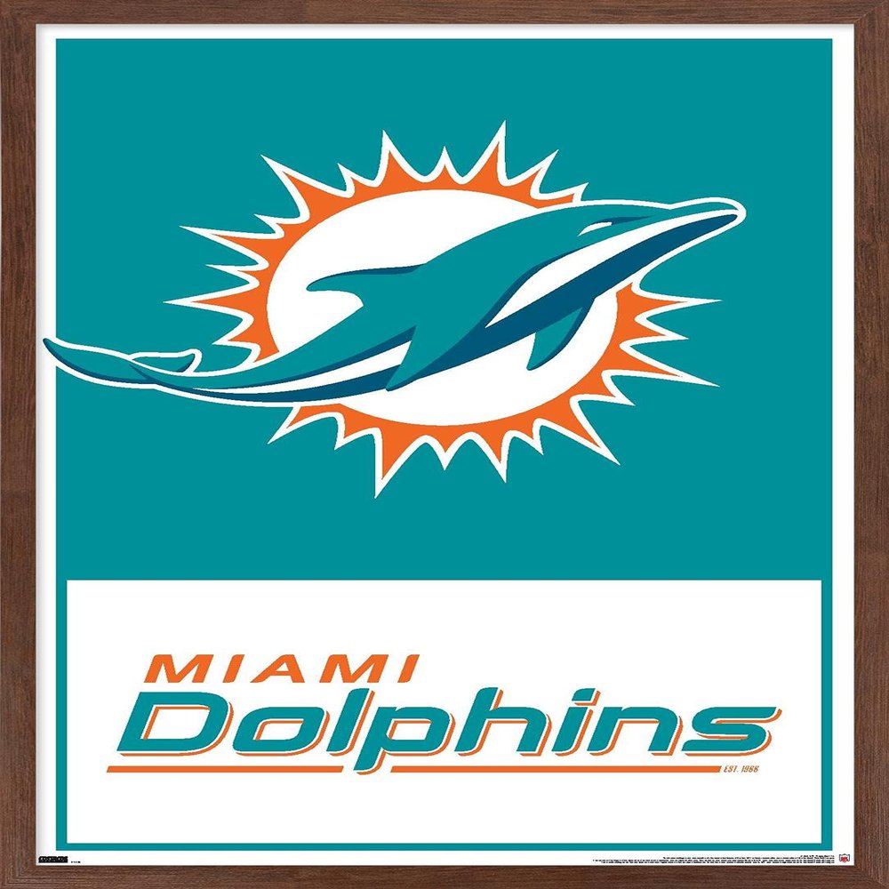 NFL Miami Dolphins - Logo 21 Wall Poster, 22.4L" x 14.7W", Mahogany Framed Version