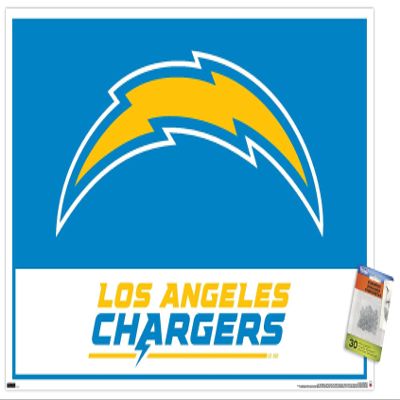 Trends International NFL Los Angeles Chargers - Logo 21 Wall Poster, 22.37" x 34.00", Premium Poster & Push Pin Bundle