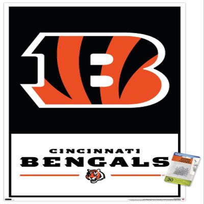 Trends International NFL Cincinnati Bengals - Logo 21 Wall Poster, 22.37" x 34.00", Premium Poster & Push Pin Bundle
