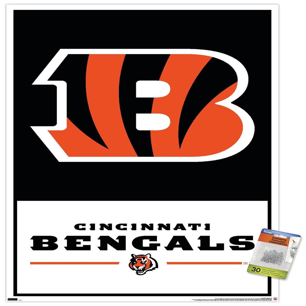 Trends International NFL Cincinnati Bengals - Logo 21 Wall Poster, 22.37" x 34.00", Premium Poster & Push Pin Bundle