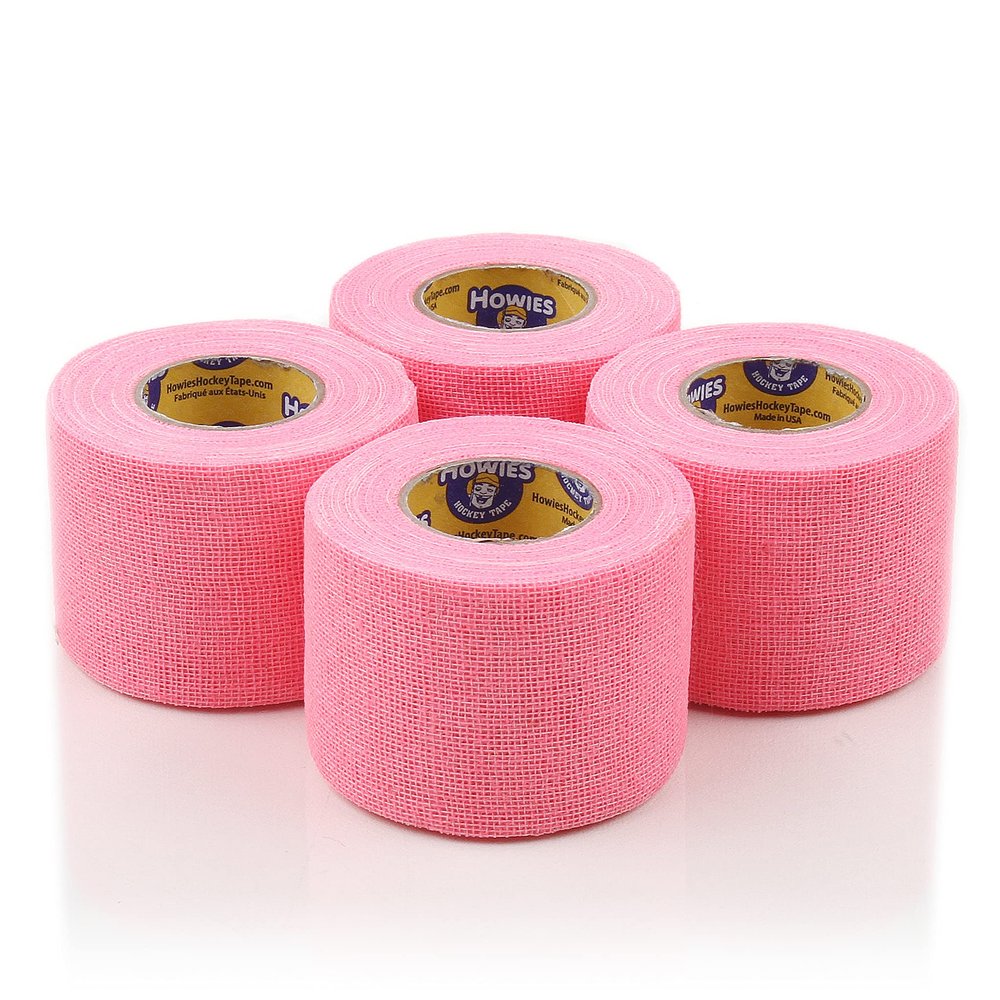 Howies Pro Grip or Stretch Hockey Tape 4 Pack Premium Long-Lasting Stick Tape for Hockey, Lacrosse, and Sports Strong Hold, Professional Feel, Easy Tear (Pro Grip, Pink)