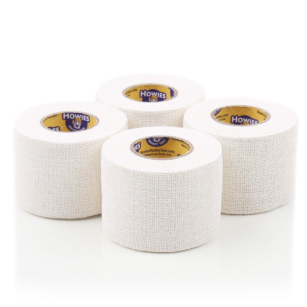 Howies Pro Grip or Stretch Hockey Tape 4 Pack Premium Long-Lasting Stick Tape for Hockey, Lacrosse, and Sports Strong Hold, Professional Feel, Easy Tear (Pro Grip, White)