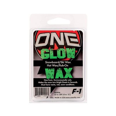 One Mfg F1 Glow Snowboard & Ski Wax 65g - Turns The Snow Bright Green Use in Warm Snow only for The Brightest Green Trail. Non-Toxic