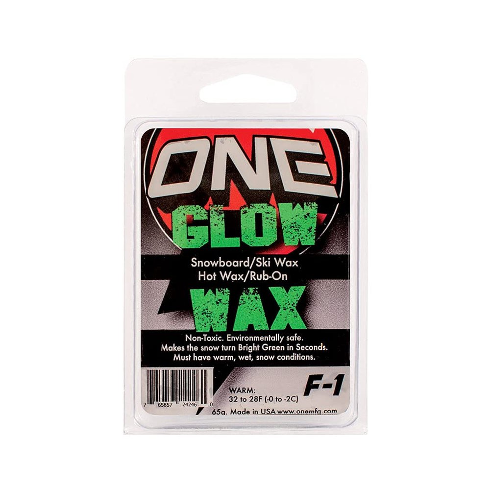 One Mfg F1 Glow Snowboard & Ski Wax 65g - Turns The Snow Bright Green Use in Warm Snow only for The Brightest Green Trail. Non-Toxic