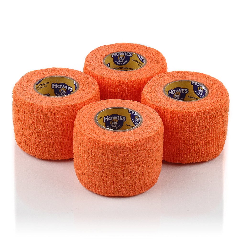 Howies Hockey Tape - Pro and Stretch Grip Hockey Tape (4 Pack) Coband Cohesive Wrap (Orange Strech)