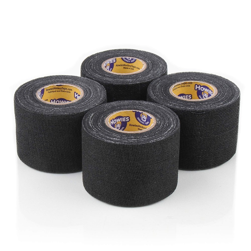 Howies Pro Grip or Stretch Hockey Tape 4 Pack Premium Long-Lasting Stick Tape for Hockey, Lacrosse, and Sports Strong Hold, Professional Feel, Easy Tear (Pro Grip, Black)