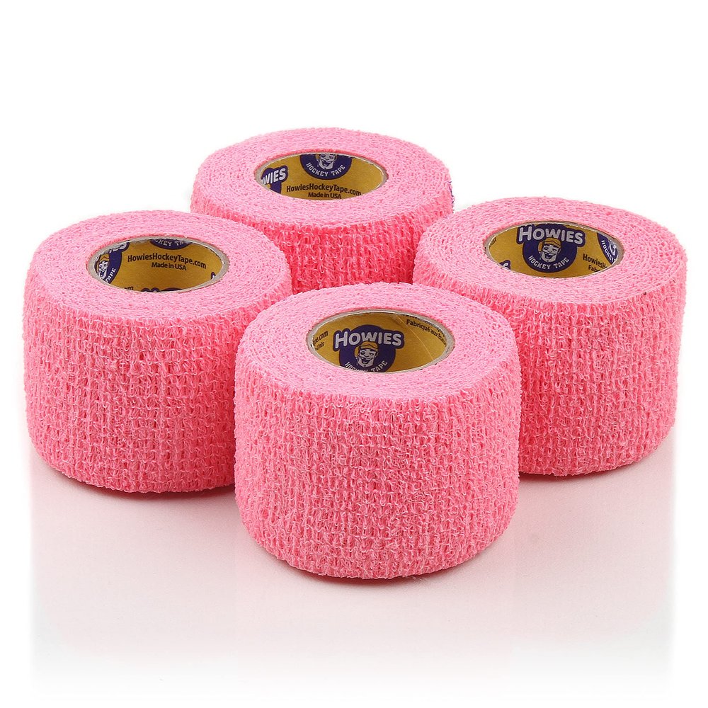 Howies Pro Grip or Stretch Hockey Tape 4 Pack Premium Long-Lasting Stick Tape for Hockey, Lacrosse, and Sports Strong Hold, Professional Feel, Easy Tear (Stretch Grip, Pink)
