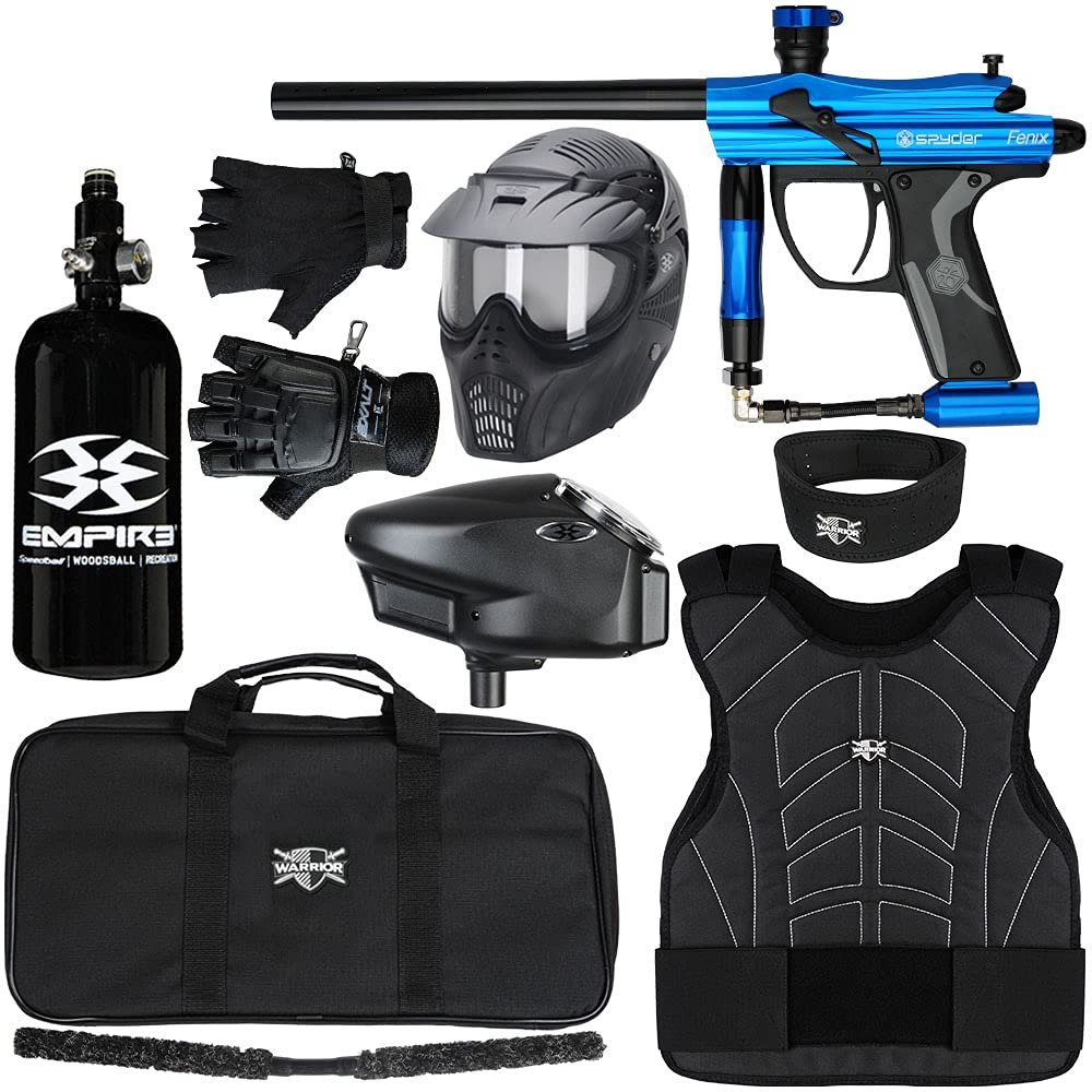 Kingman Spyder Fenix Level 3 Protector Paintball Gun Package Kit (Gloss Blue, Glove Size: Large/X-Large)