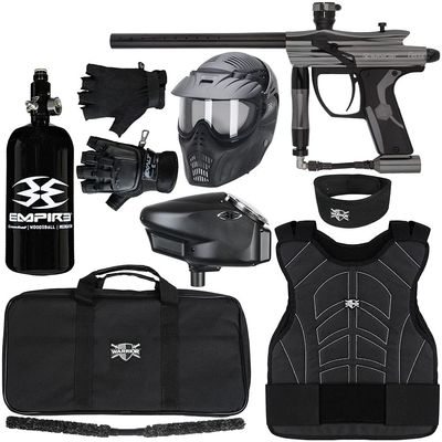 Kingman Spyder Fenix Level 3 Protector Paintball Gun Package Kit (Gloss Gun Metal Grey, Glove Size: Small/Medium)