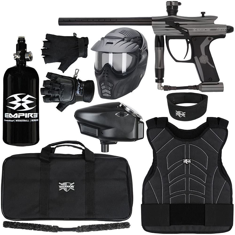 Kingman Spyder Fenix Level 3 Protector Paintball Gun Package Kit (Gloss Gun Metal Grey, Glove Size: Small/Medium)