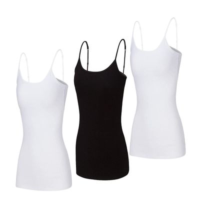 Natural Uniforms Women's Camisole with Adjustable Strap Tank Top-Breathable Cotton Stretch Multi Pack of 3 (White/Black/White, Large)
