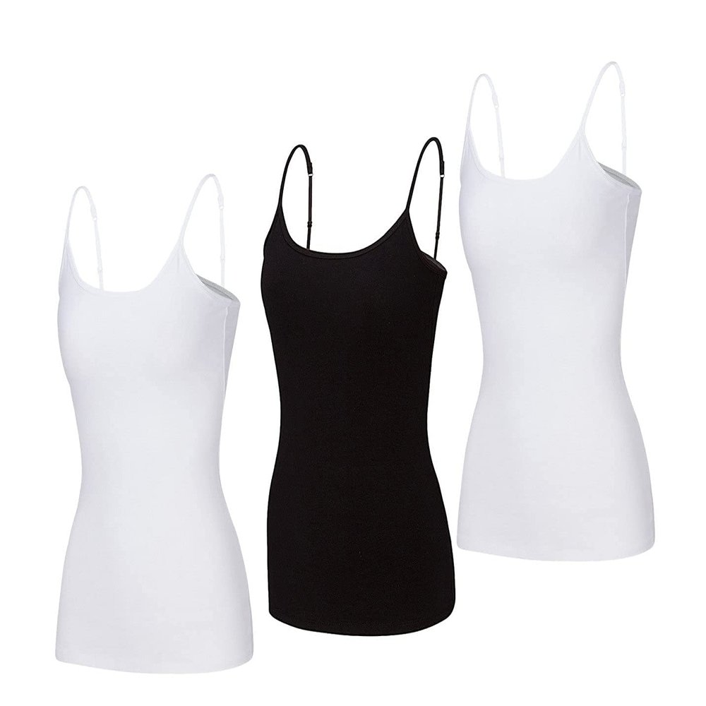 Natural Uniforms Women's Camisole with Adjustable Strap Tank Top-Breathable Cotton Stretch Multi Pack of 3 (White/Black/White, Large)