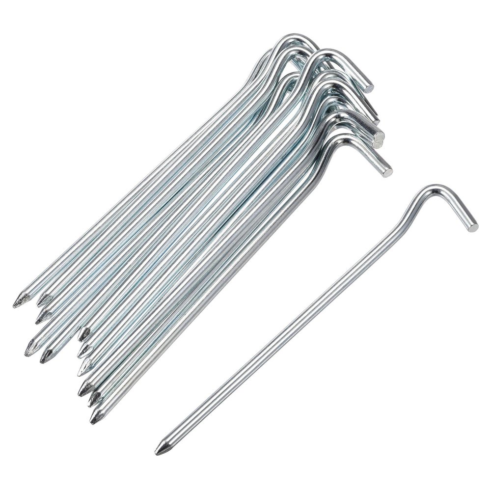 uxcell Tent Pegs, 7" Length 0.24" Dia Carbon Steel Tent Stakes with Hook for Camping Garden Edging Fence 12pcs