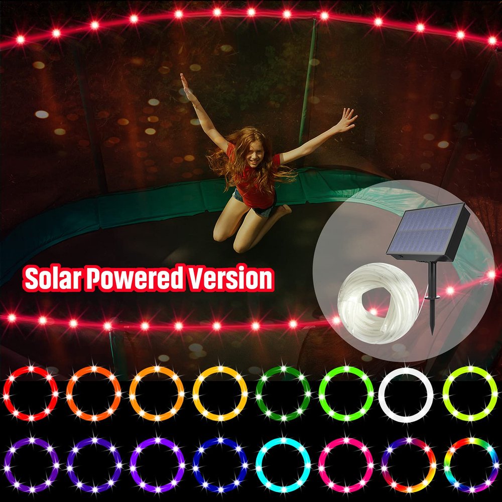Upgraded Solar Powered VersionLED Trampoline Lights with Solar Panel, Trampoline Rim LED Light for 12 Ft Trampoline Remote Control, 16 Color Change, Waterproof, Bright to Display at Night Outdoors