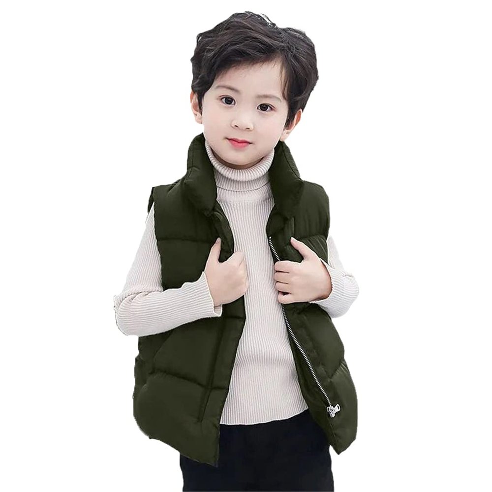 FLZS 4-12 Years Children Warm Vest Jacket Coat Kids Boy Girls Down Kids Down Vests Army Green 5
