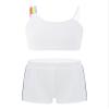 renvena Girls Athletic Suits 2Pcs Racer Back Crop Top with Booty Shorts Gymnastic Swimming or Dancing Outfits White Rainbow 14 view 1