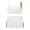 renvena Girls Athletic Suits 2Pcs Racer Back Crop Top with Booty Shorts Gymnastic Swimming or Dancing Outfits White Rainbow 14 view 2