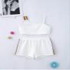 renvena Girls Athletic Suits 2Pcs Racer Back Crop Top with Booty Shorts Gymnastic Swimming or Dancing Outfits White Rainbow 14 view 3