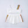 renvena Girls Athletic Suits 2Pcs Racer Back Crop Top with Booty Shorts Gymnastic Swimming or Dancing Outfits White Rainbow 14 view 4