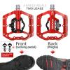 FOOKER MTB Mountain Bike Pedals 3 Bearing Flat Platform Compatible with Dual Function Sealed Clipless Aluminum 9/16" Pedals with Cleats for Road (red 3 Bearings) view 2
