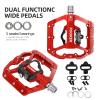 FOOKER MTB Mountain Bike Pedals 3 Bearing Flat Platform Compatible with Dual Function Sealed Clipless Aluminum 9/16" Pedals with Cleats for Road (red 3 Bearings) view 4