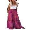 Trendy Lightweight Drawstring Tiered Ruffles Paisley Hippie Plus Size Bohemian Long Maxi Skirt with Deep Pockets for Office Music Festival Travel Picnic Dating Fall Outfits Purple M view 1
