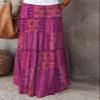 Trendy Lightweight Drawstring Tiered Ruffles Paisley Hippie Plus Size Bohemian Long Maxi Skirt with Deep Pockets for Office Music Festival Travel Picnic Dating Fall Outfits Purple M view 2