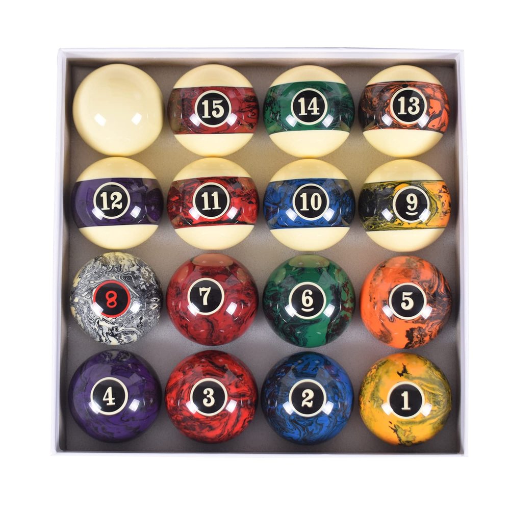 GAMESUN 2-1/4(57.15mm) Pool Ball Set, Pool Table Balls, Complete 16 Marble Billiard Ball Set