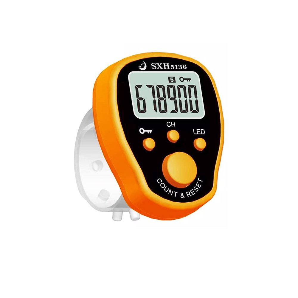 ROYAL WIND Tally Counter-Finger Counter -Tally Tasbih-Finger Lap Tally Counter,Tally Digital Mini pace Ring, Manual 6 Digital LCD, 5 Channels, auto Off clicker for People Counting, Traffic (Orange)
